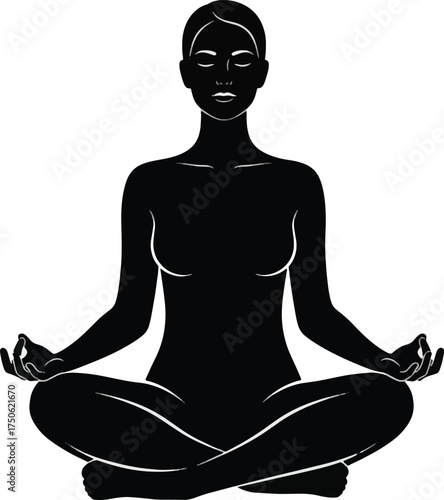 Silhouette of a woman in lotus position illustration of a meditating female figure isolated on white background