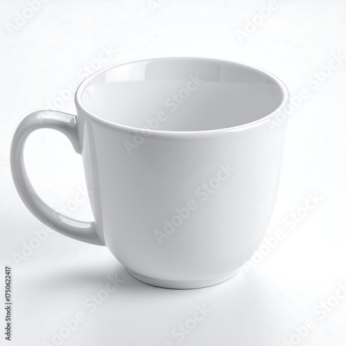 Empty white mug on white background