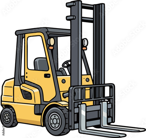 Yellow Forklift Truck Front Angle Vector Illustration for Warehouse and Industrial Logistics Isolated