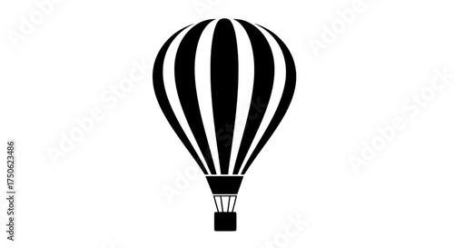 Classic black and white striped hot air balloon silhouette isolated on a transparent background for design and illustration purposes