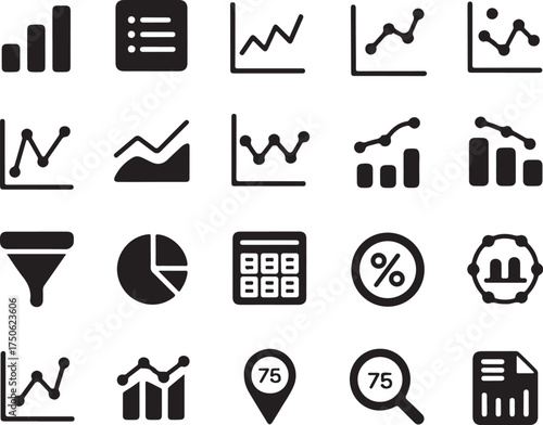 Business analytics charts icons for data insights