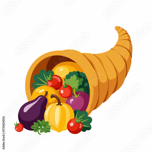 Colorful Cornucopia Overflowing with a Bountiful Assortment of Fresh Fruits and Vegetables Symbolizing Abundance and Harvest Celebration