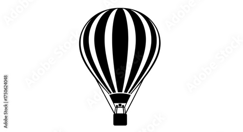 Classic black and white striped hot air balloon silhouette isolated on a transparent background for design and illustration purposes