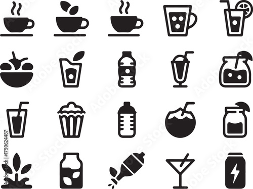 Delicious drinks icons for healthy lifestyle and refreshment