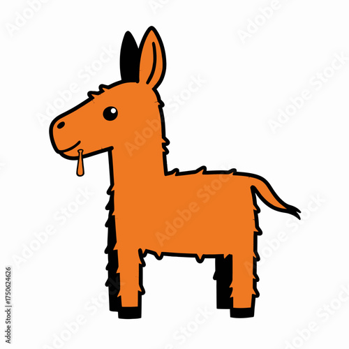 Charming Cartoon Illustration of an Adorable Furry Orange Llama with a Playful Expression and Red Tongue on a Simple White Background