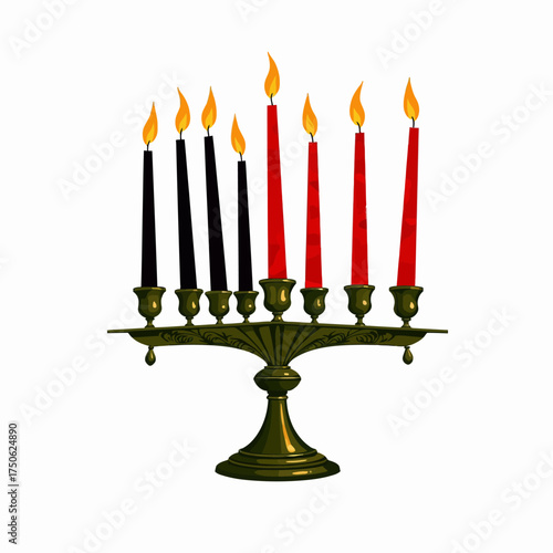 Illustration of a Kinara with Red, Black, and Green Candles Symbolizing Unity and Celebration in African Heritage Observance