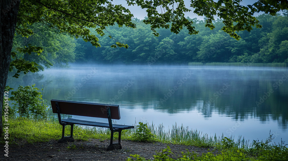 Obraz premium Sitting by the lake, the only sounds you hear are the birds and the gentle lapping of water. What emotions or thoughts does this serene setting evoke for you?