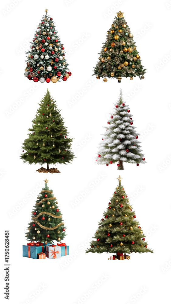 Obraz premium PNG Christmas tree element set, transparent background
