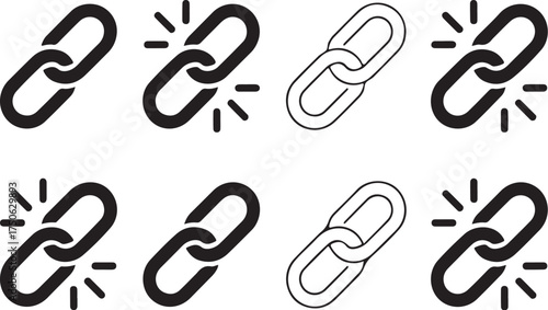 Web design links and connections, modern icon set for websites