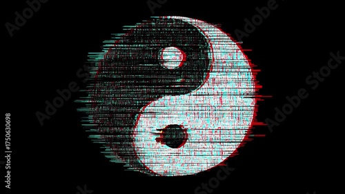 Dynamic yin yang glitch: stopmotion loop animation, digital aesthetic