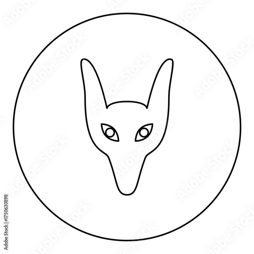 Head jackal icon in circle round black color vector illustration image outline contour line thin style