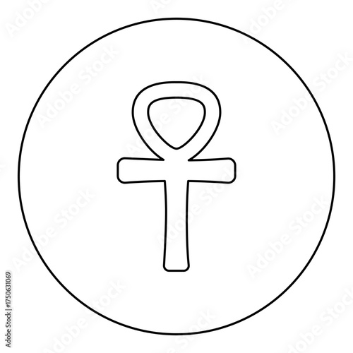 Ankh Coptic cross ancient Egyptian religious symbol icon in circle round black color vector illustration image outline contour line thin style