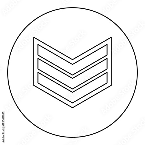 Army chevron military rank insignia badge symbol sign petty officer icon in circle round black color vector illustration image outline contour line thin style