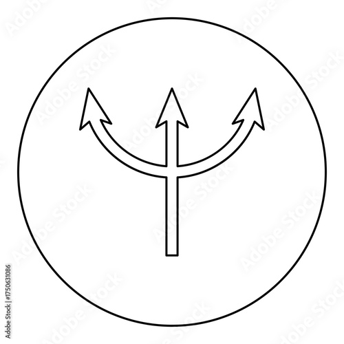 Trident Neptune icon in circle round black color vector illustration image outline contour line thin style