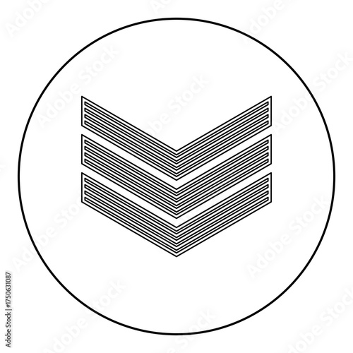 Army chevron military rank insignia badge symbol sign petty officer icon in circle round black color vector illustration image outline contour line thin style