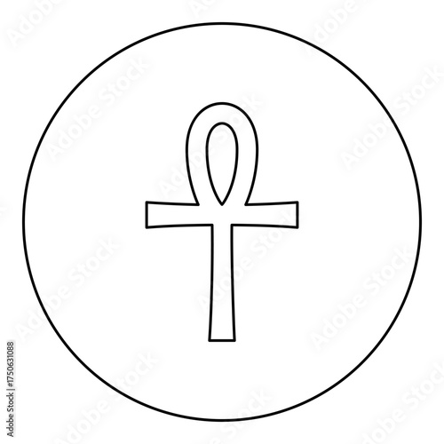 Coptic cross Ankh ancient Egyptian religious symbol icon in circle round black color vector illustration image outline contour line thin style