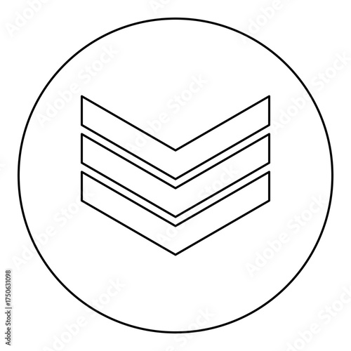 Army chevron military rank insignia badge symbol sign petty officer icon in circle round black color vector illustration image outline contour line thin style