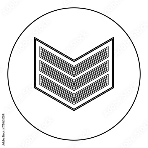 Army chevron military rank insignia badge symbol sign petty officer icon in circle round black color vector illustration image outline contour line thin style