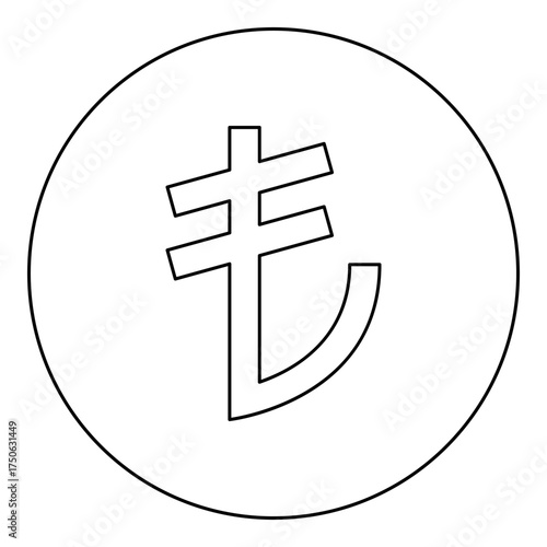 Turkish lira currency symbol money icon in circle round black color vector illustration image outline contour line thin style