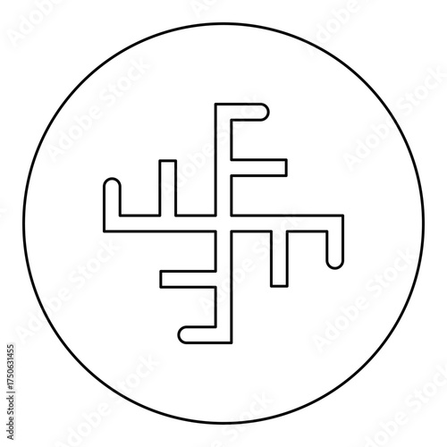 Sun crest symbol sign slavic pagan icon in circle round black color vector illustration image outline contour line thin style