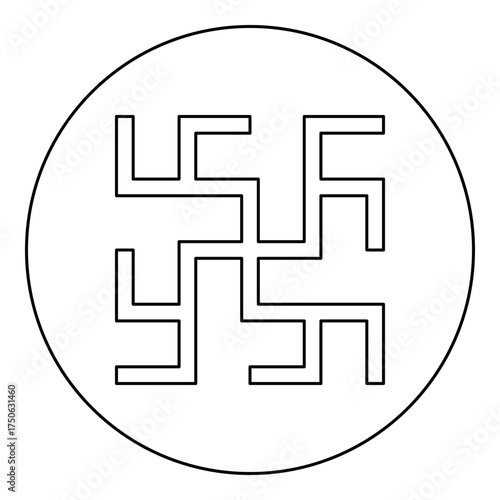 Fern flowers grass symbol sign slavic pagan icon in circle round black color vector illustration image outline contour line thin style