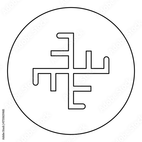 Heavenly cross symbol sign slavic pagan icon in circle round black color vector illustration image outline contour line thin style