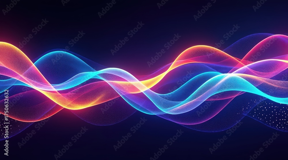 Naklejka premium Vibrant glowing sound wave with particles on dark background