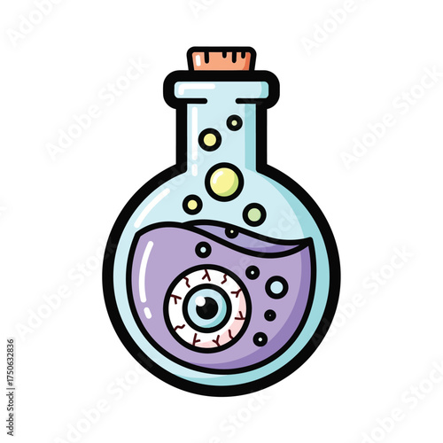 Halloween Potion Bottle with Eyeball - Spooky Liquid, Witchcraft, Cute Cartoon