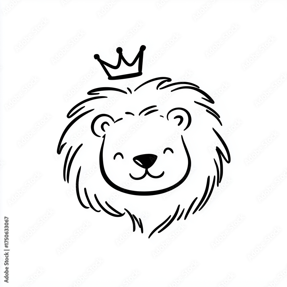 Fototapeta premium Lion illustration with a crown and a cheerful expression