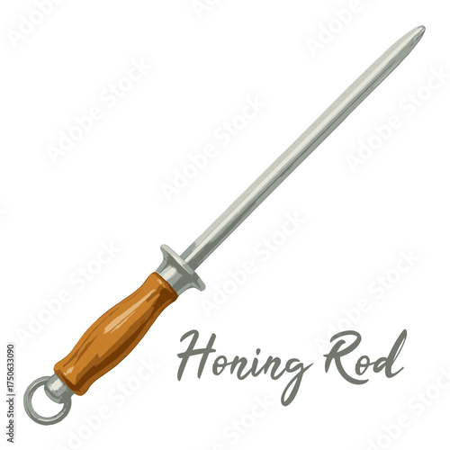 honing rod sharpening butcher tool in watercolor illustration style, isolated vector on white background