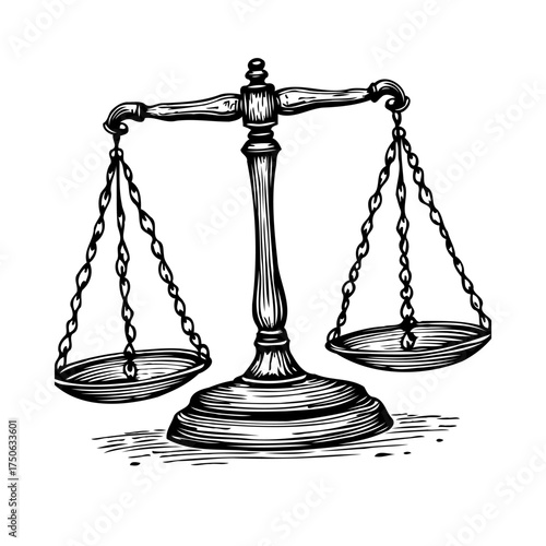Engraved balance scales symbolizes legal fairness, ethical decisions, unbiased assessments, and