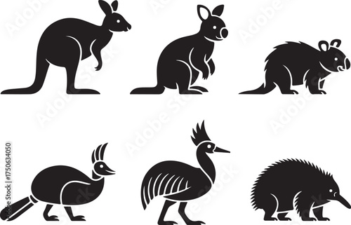 Iconic Australian animals silhouette collection for design