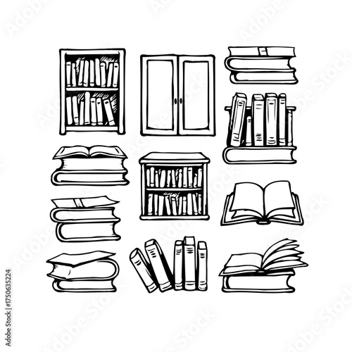 Hand drawn library books illustration represents reading knowledge inspiration literature and