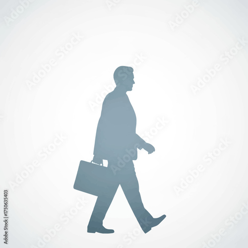 Dynamic businessman silhouette walking with briefcase conveys ambition and success in modern corporate world, ideal for business presentations and marketing materials