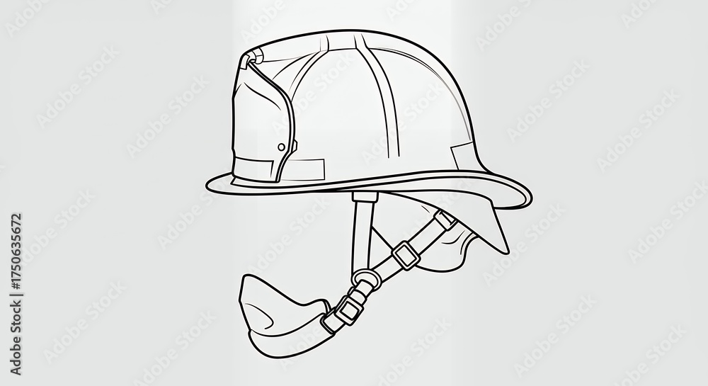 Fototapeta premium Line drawing of a protective helmet with chin strap on a neutral background