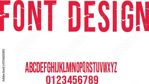  Creative red font design with complete alphabet and numbers, Modern clean typography layout for print and digital use, Artistic font style concept for stylish projects