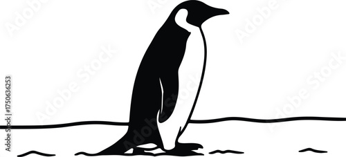 Vector silhouette emperor penguin standing on ice illustration