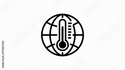 Global warming icon depicting a thermometer inside a world globe highlighting climate change and environmental issues