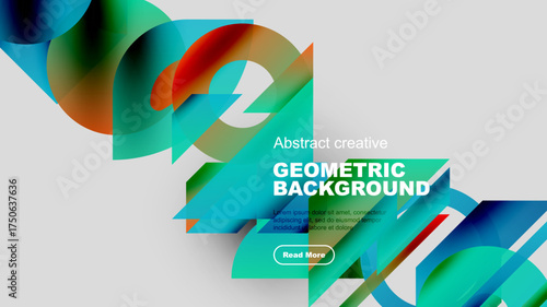 Abstract shapes, vibrant colors, modern design. Dynamic composition creates interesting visual effect. Text overlay present.