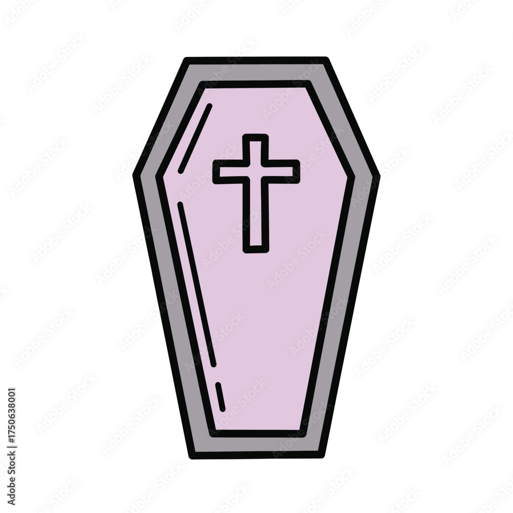 Obraz premium Coffin Icon with Cross - Funeral, Death, Grief, Halloween, Vector Art