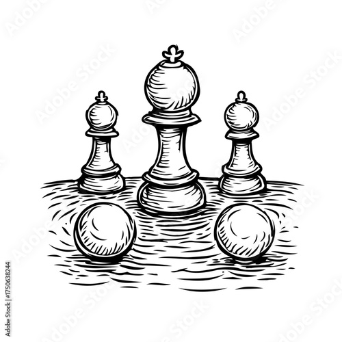Hand-drawn strategic chess pieces illustration evokes cerebral competition a classic battle for