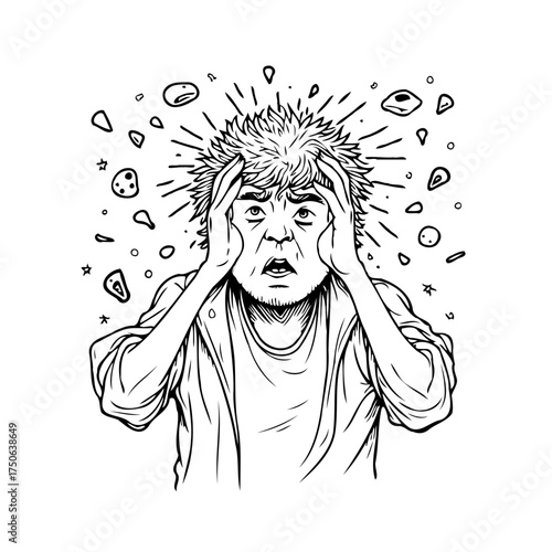 Illustration depicting overwhelming stress mental breakdown featuring a person clutching their