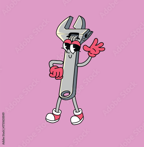 cute wrench retro mascot illustration 