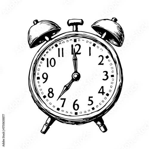 Illustration of classic alarm clock showing seven o'clock symbolizes time wakefulness deadline