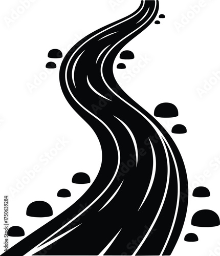 Vector silhouette river stream with rocks landscape illustration