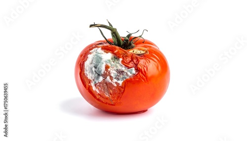 Rotten tomato on white background