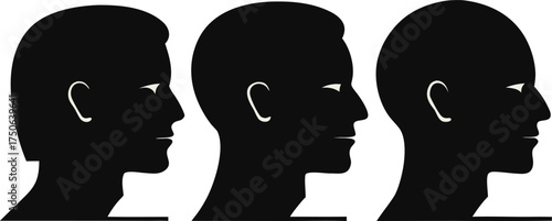 Three silhouette profiles of a man s head showing different facial expressions and mouth positions