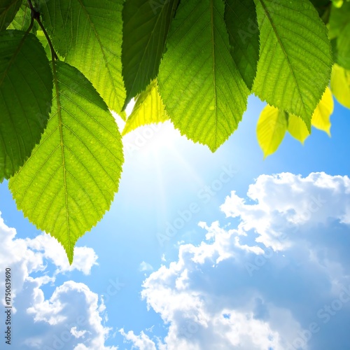 Fototapeta Naklejka Na Ścianę i Meble -  Leaves and clouds a sunny summer day