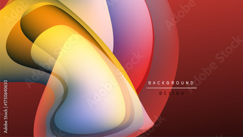 Abstract colorful layers create dynamic flow. Red, yellow, purple hues blend into black background. Modern design element.