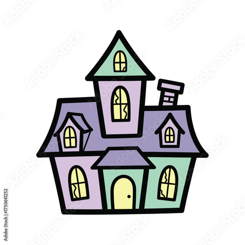 Spooky Haunted House Cartoon Illustration - Creepy Mansion for Halloween